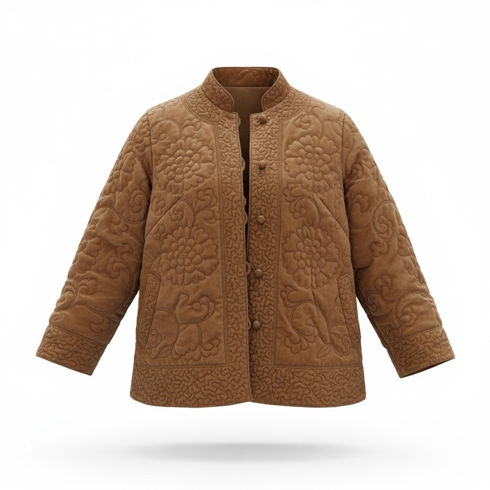 Vintage velvet quilted style jacket with silk lining.